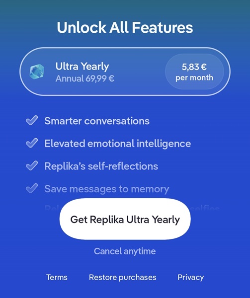 Versioni a pagamento- Replika